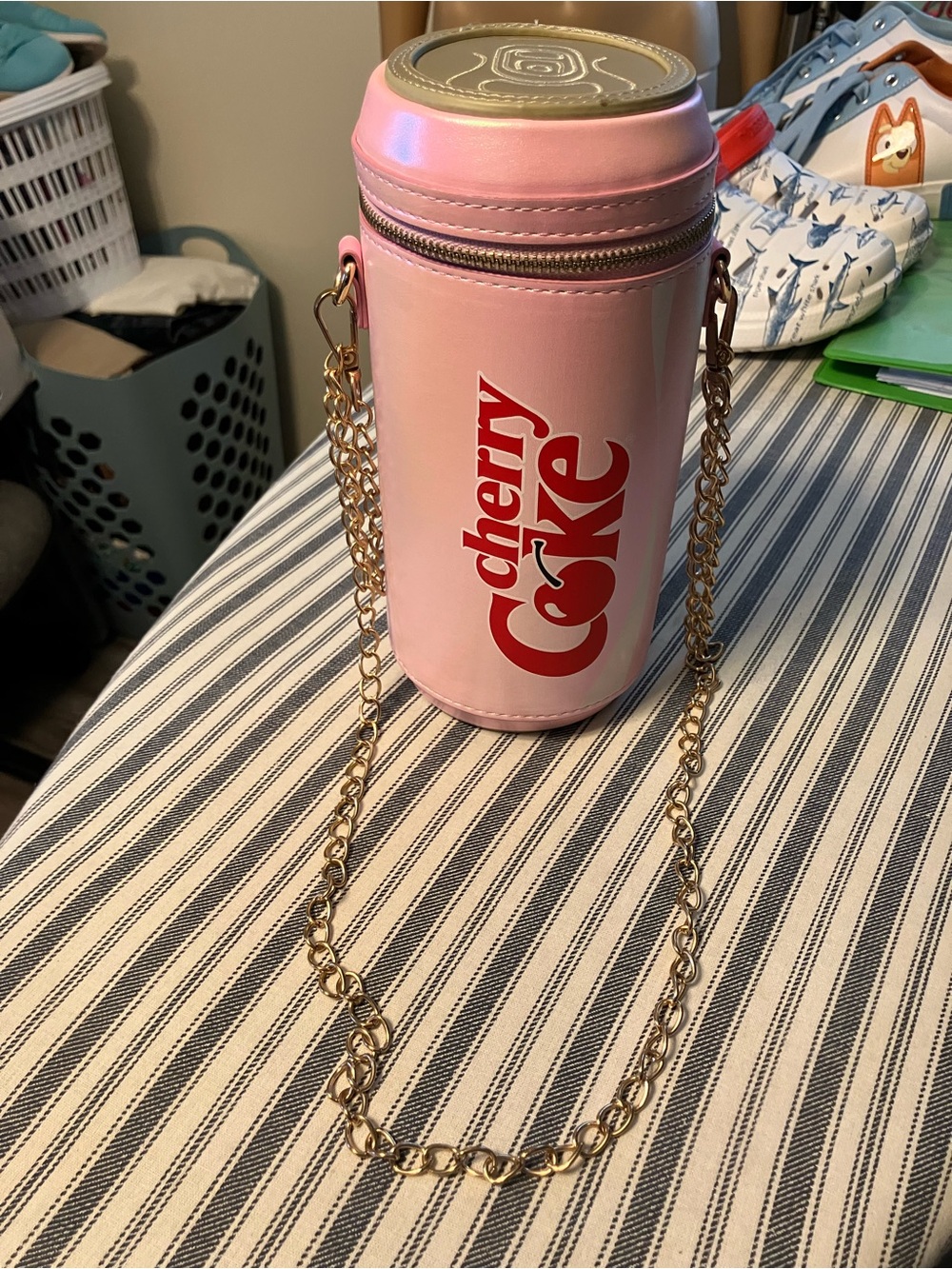 Cherry Coke Can Crossbody Bag - Pink with Gold Chain